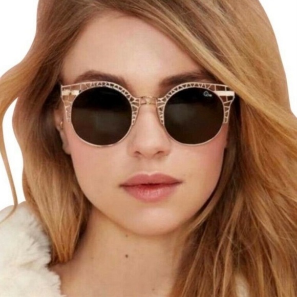 Quay Australia Open Work Sunglasses Gold Frame Green Lens 100% UV Protection NWT